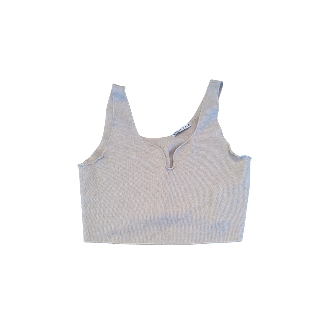 EUC Zara womens large beige notch cropped tank stretch